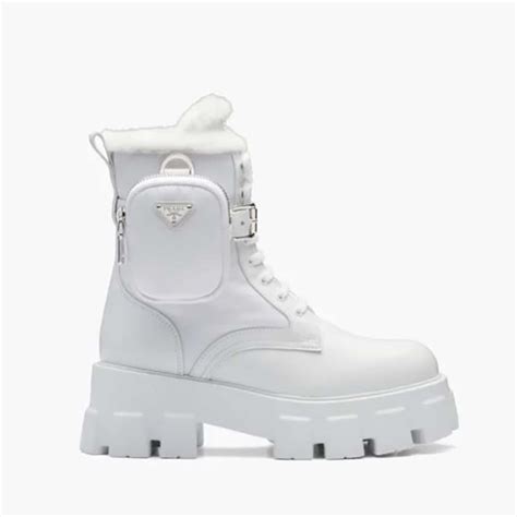 White Monolith leather and nylon biker boots 